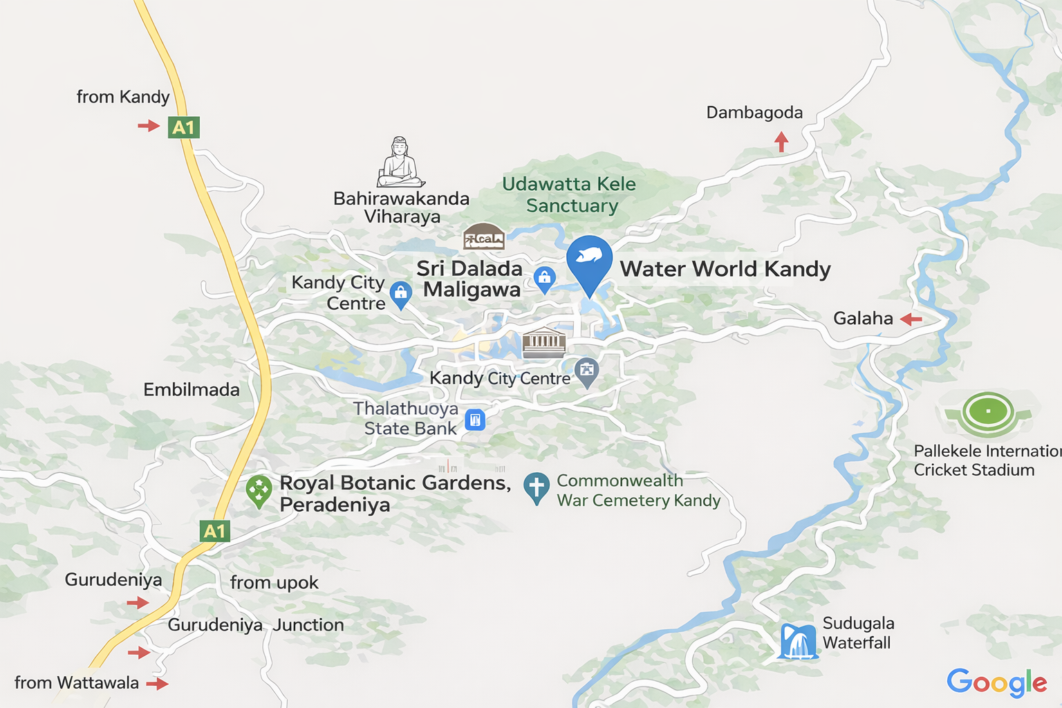 water world kandy location map